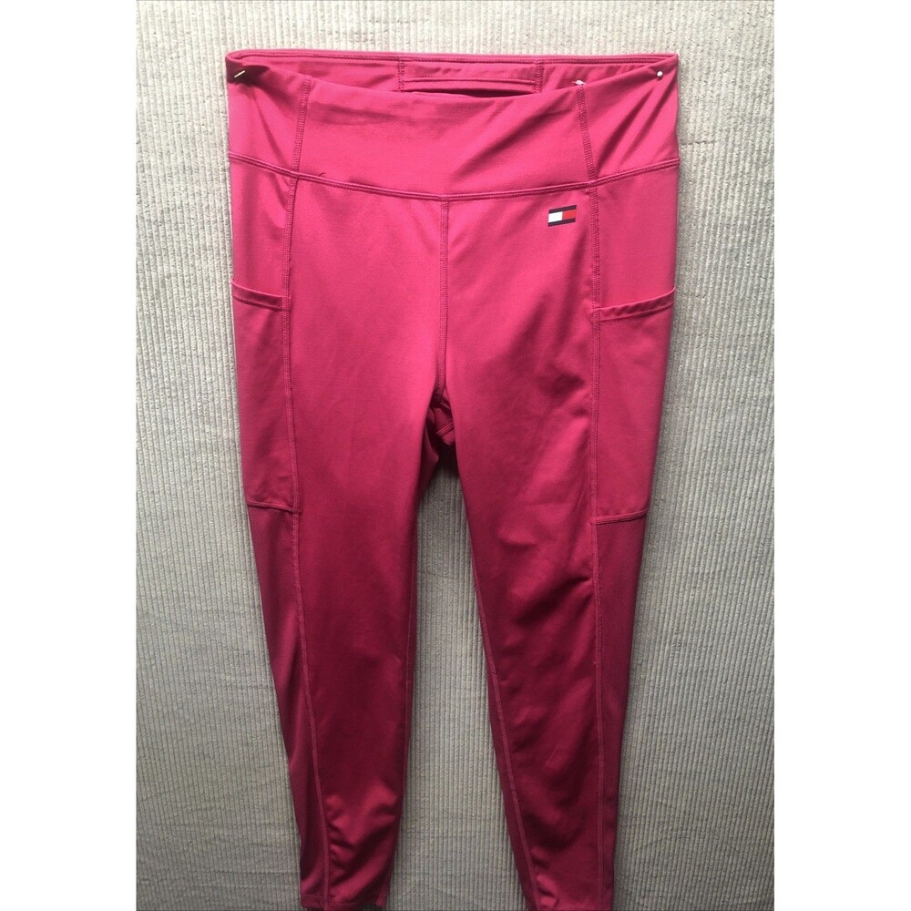 Tommy Hilfiger Athletic Leggings Size M Pink Thigh Pockets Logo